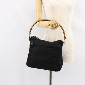 GUCCI Bamboo Hand Bag Nylon Leather Black